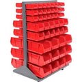 Global Equipment Mobile Double Sided Floor Rack - 96 Red Stacking Bins 36 x 54 500165RD